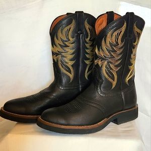 Justin Men's Tekno Crepe Black Embroidered Westerner Round Toe Boots sz 12D